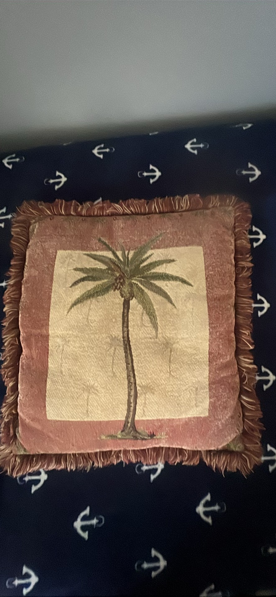 Decorative Palm Tree Throw Pillow Fringe Tropical 16" Square
